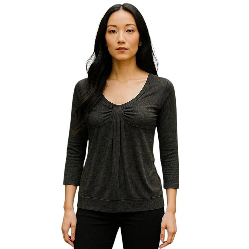 Ad Hoc Womens Medium Gray Marled Long Sleeve Rouched Shirt Blouse Top M